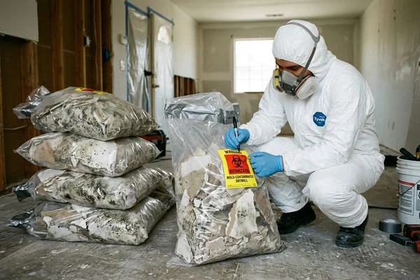 Bagged contaminated material for compliant disposal