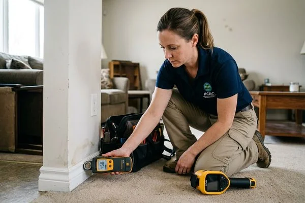 Moisture meter reading and thermal imaging