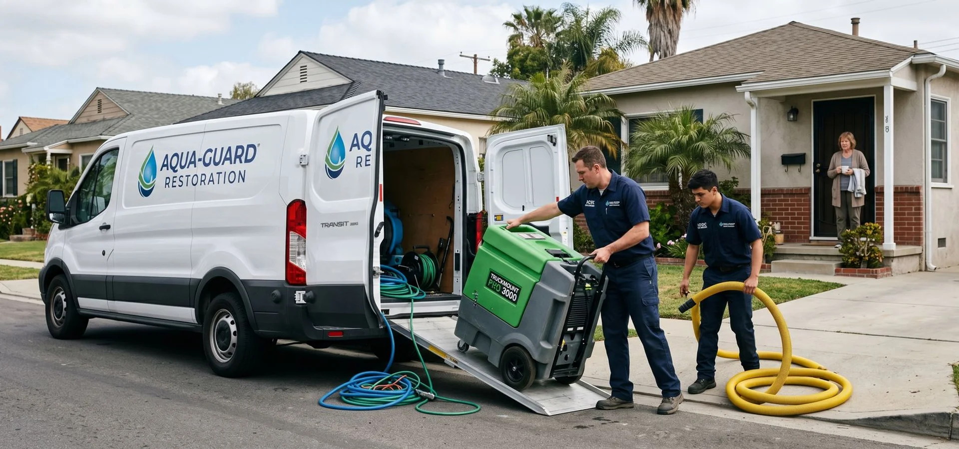 Restoration Service restoration technicians arriving a for water damage restoration in Los Angeles, CA